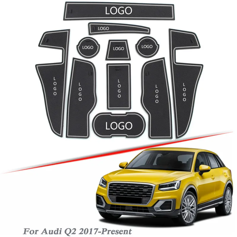 Brand LOGO Car Styling For AUDI Q2 2017-Present Gate slot pad Interior Door Groove Mat Non-slip dust Mat Intorior Accessory