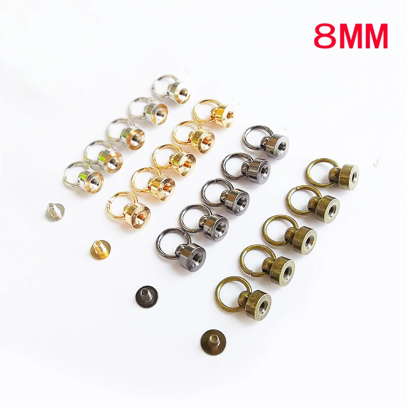 

9mm Gold Nickel Hematite Solid Metal Button O Ring Round Head Stud Screwback Leather Craft Bag Chicago Screw Nail Rivet