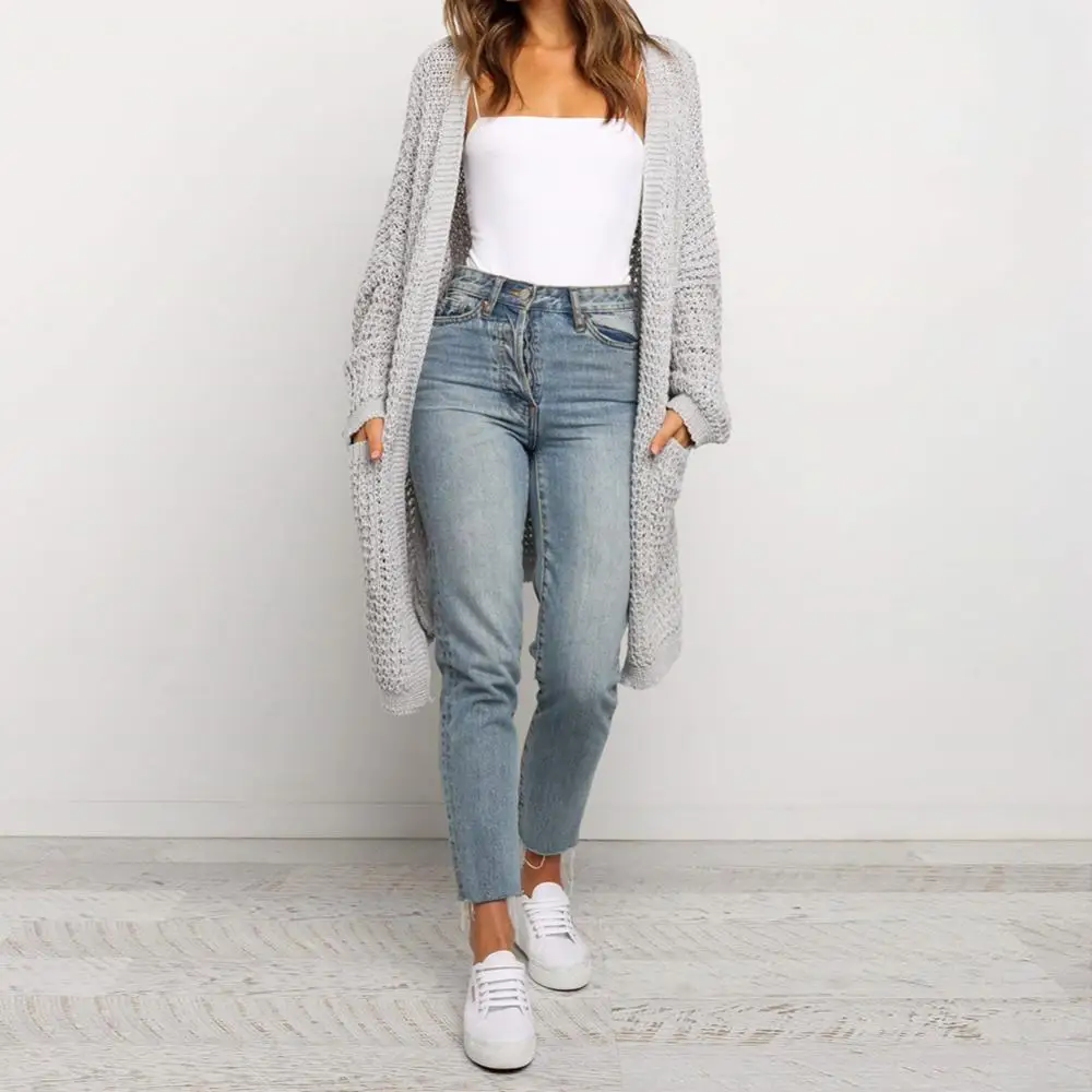 65% Dropshipping!!Trendy Fashion Knit Cardigan Women\'s Jacket Solid Color Loose Large Size Cardigan Sweater