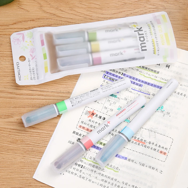 

1set KOKUYO Limited Highlighter Set MARK+ Two Tone Color Marker Kawaii Highlighters 3pcs/set School Supplies Stationery