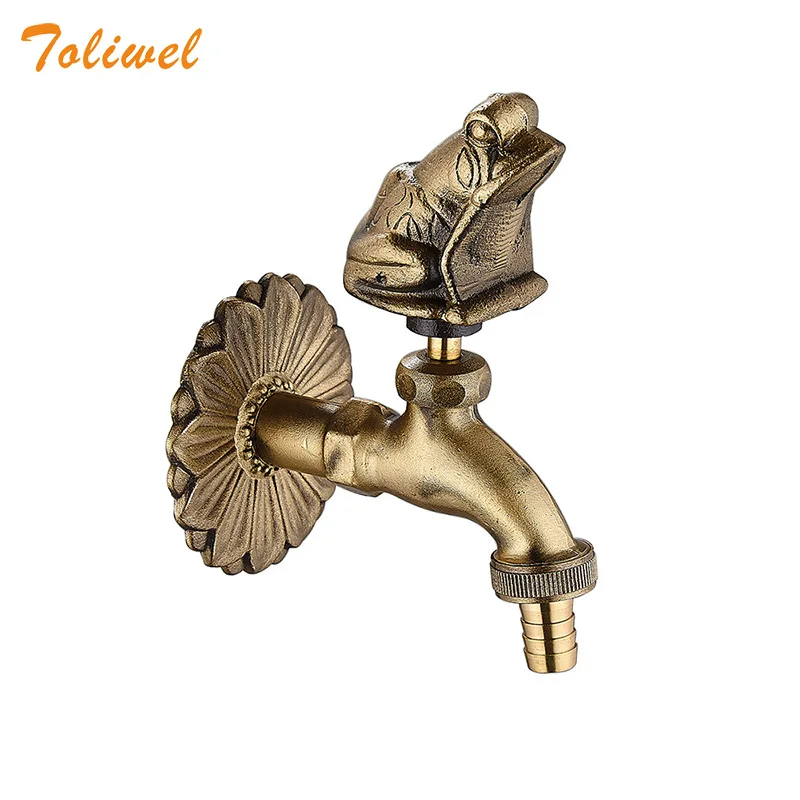 Decorative Antique Brass Garden Outdoor Faucet Cold Water Tap - With a Set of Brass Quick Connecter for 1/2