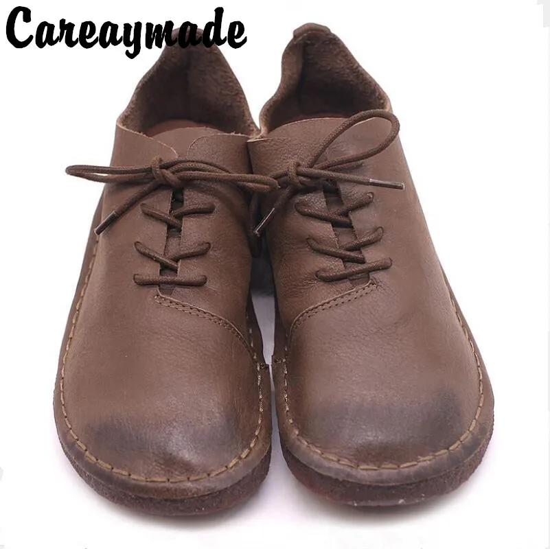 Careaymade-Early autumn new hand custom-made original Sen\'s ancient genuine leather shoes,round head casual women\'s shoes