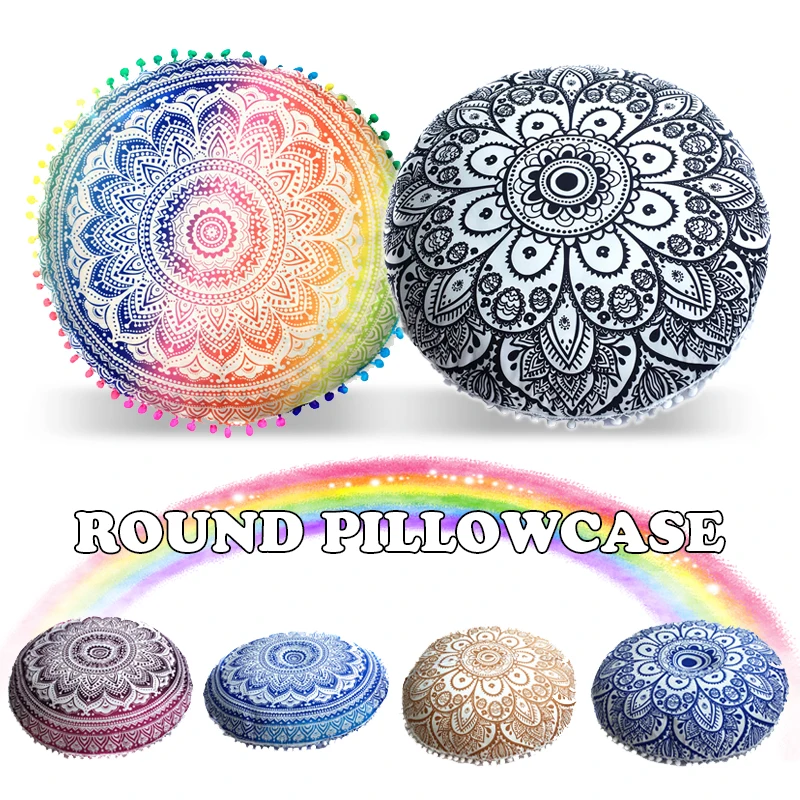 

43/73CM Round Indian Mandala Pattern Pillowcase Bohemian Cushion Cover Boho Mandala Floor Pillows Throw Meditation Pouf Covers