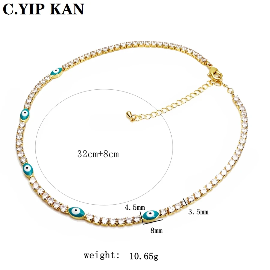 Copper inlaid artificial gemstone necklace gold plated interval love spray paint beads Adjustable length choker Lady Jewelry