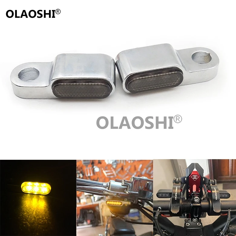 

E-Marked Motorcycle Handlebar Turn Signal Light Electrical Bike Scooter Amber Lamp LED Indicator Chrome Aluminum Alloy