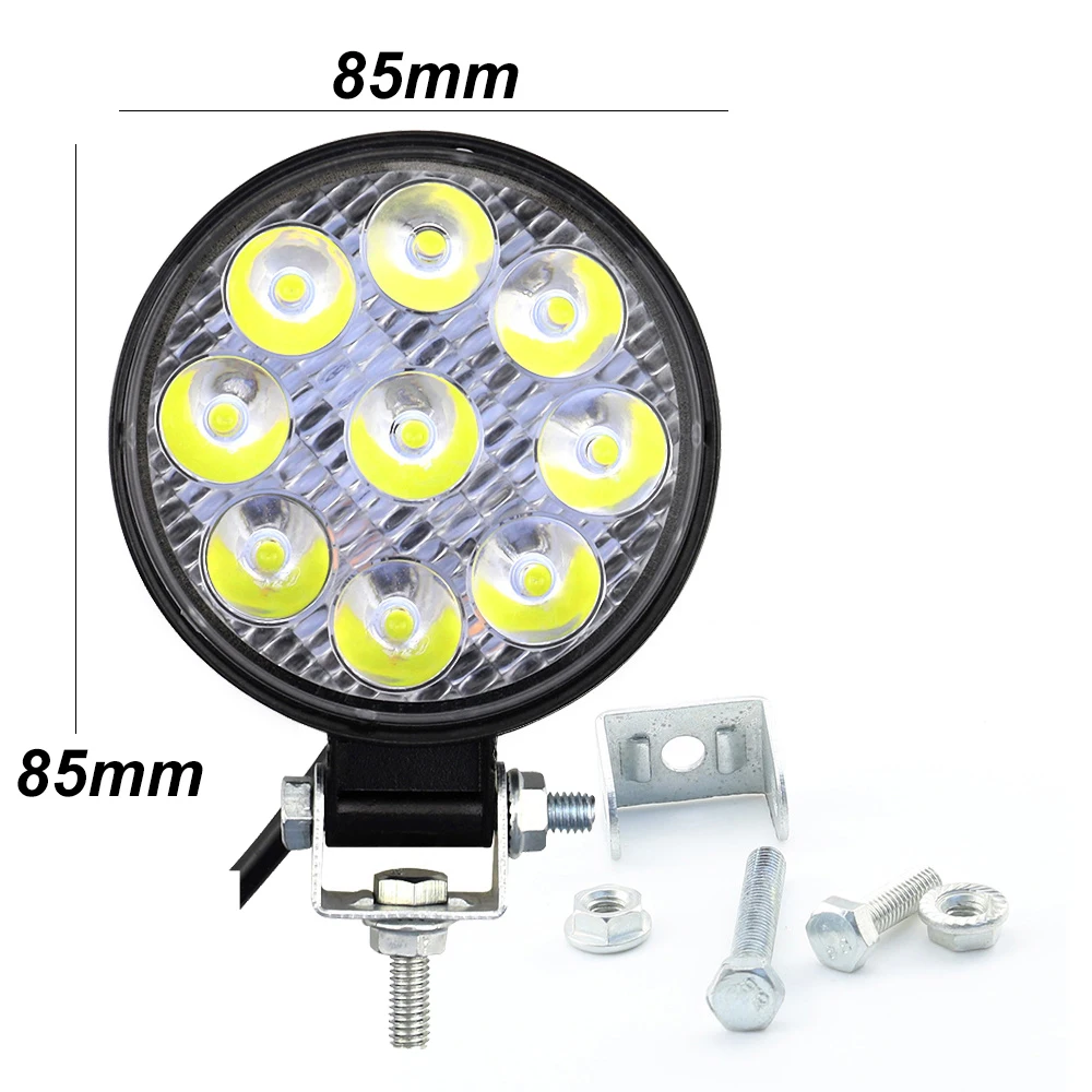 27W 9LED Work Light LED Car Front Fog Light 12V 24V for Truck SUV 4X4 4WD Engineering Headlights Off-road LED Round Headlamp