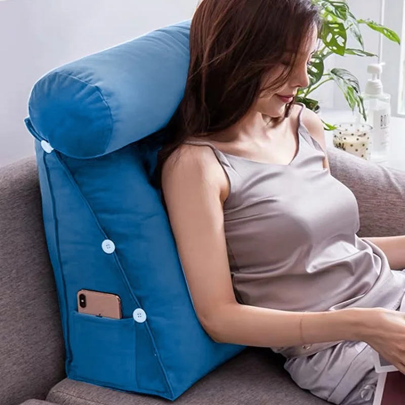 Wedge Backrest Cushion Soft Plush Back Pillow Adjustable Lumbar Support Cushion With Headrest Sofa Bed Rest Reading Pillow