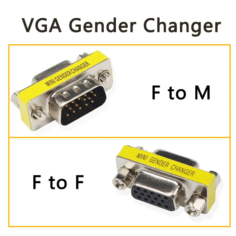 

15 Pin VGA / SVGA Gender Changer HD 15(HD VGA/SVGA) Female to Female /Female to Male Mini Gender Changer for Connectors