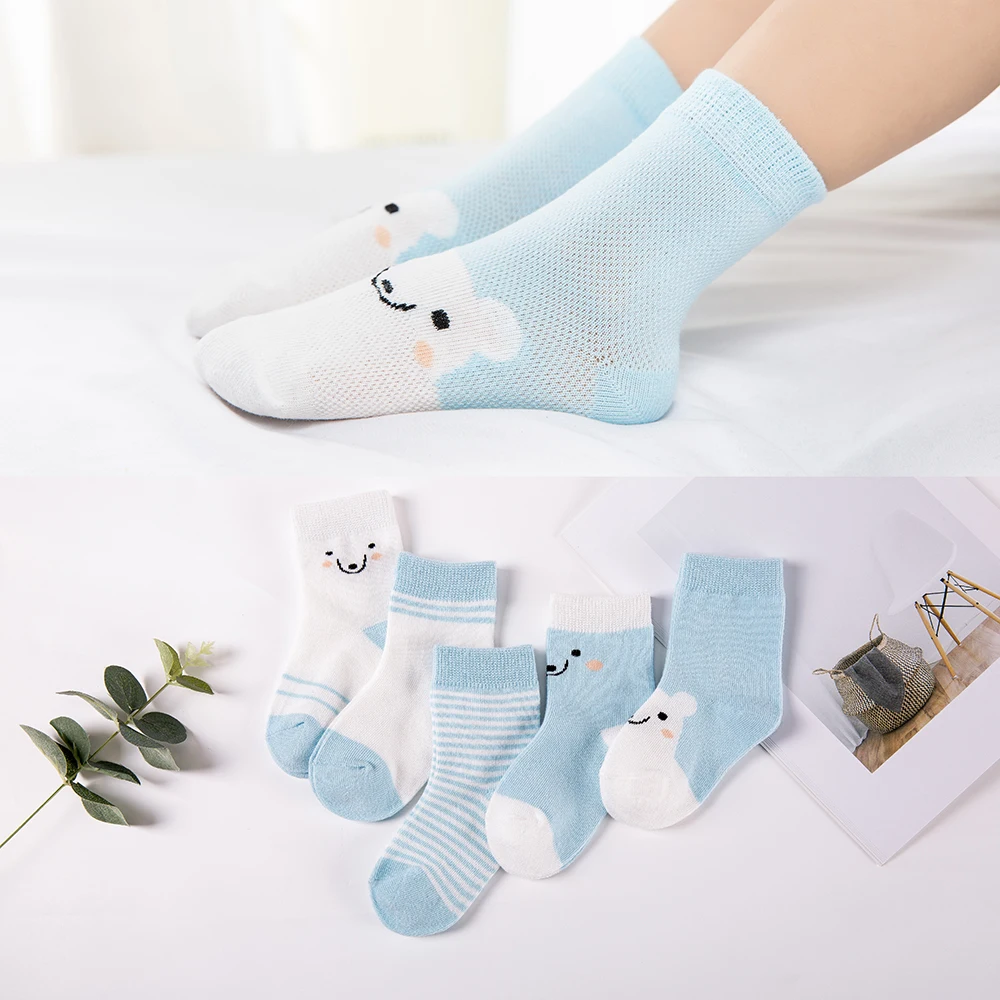 5Pairs/lot 2-9Y Baby Socks Summer Cotton Color Aminal Bear Kids Socks Colorful Girls Mesh Cute Newborn Boys Toddler Socks Baby