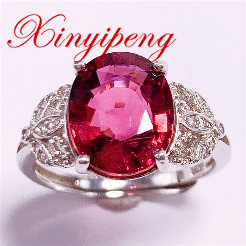 

Xin Yipeng Jewelry Real S925 Sterling Silver Plated White Gold Inlaid Natural Tourmaline Ring Fine Holiday Party Gift For Women