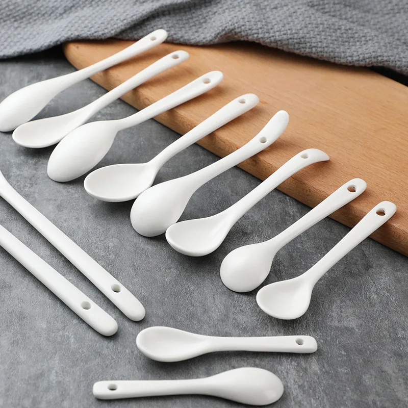 25pcs Ceramic Coffee Spoons Small Seasoning Spoons Short Small White Spoons