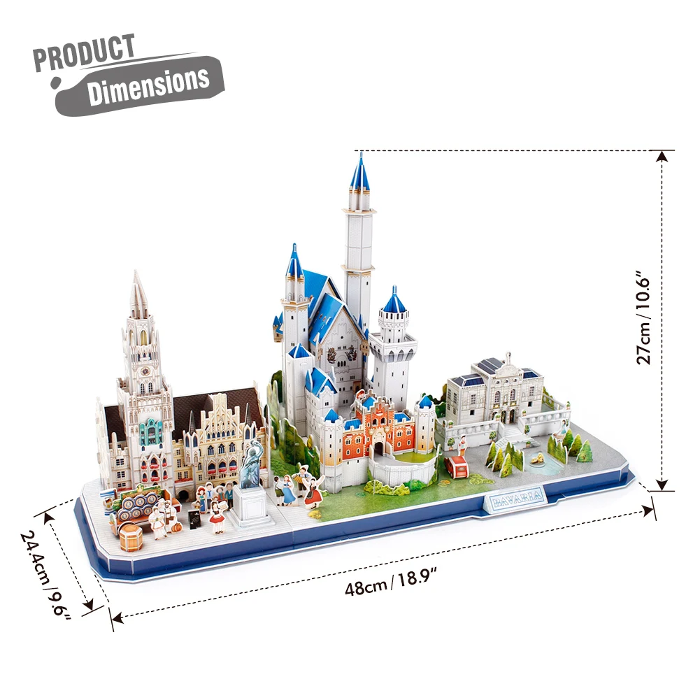 CubicFun 3D Puzzle Bavaria Cityline Building Model Kits Neuschwanstein Castle New Town Hall Linderhof Jigsaw for Adults Kids