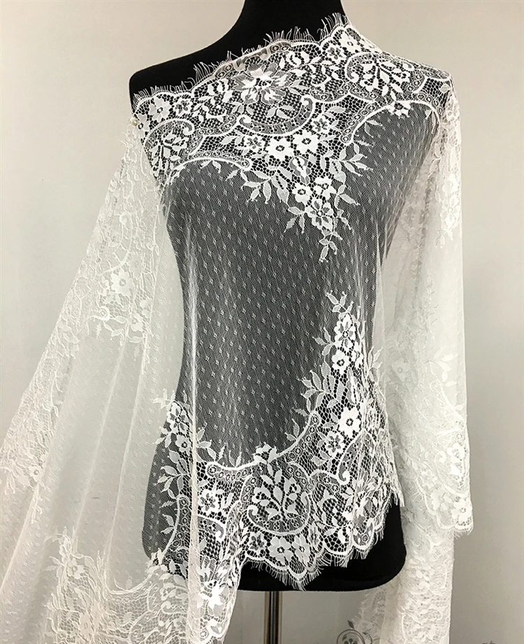 Stile europeo fiori bianchi ciglia pizzo pizzo abbigliamento fai da te tessuto tulle velo da sposa gonna tessuto garza netto