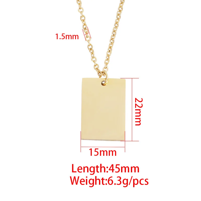 Laser Custom Name Logo Text Pendant Necklace Stainless Steel Rectangle Bar Cable Chain Necklace For Women's Men's Jewelry