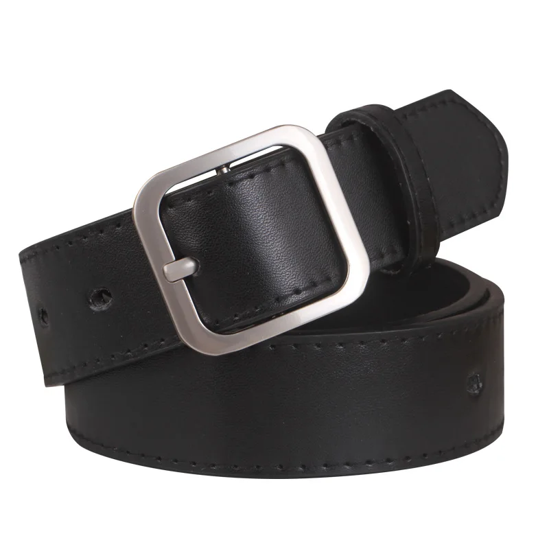 Unisex PU Leather Belt Fashion Woman Men Casual Square Pin Buckle Jeans Belts For Trouser Ladies Black Coffee Waist Strap