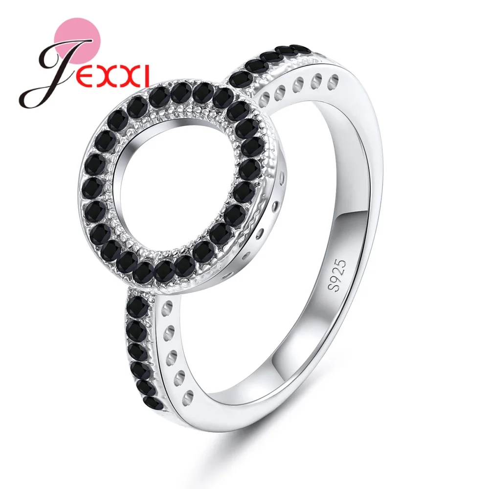 Top Vendeur New Fashion Bijoux Round Design Women Wedding Rings 925 Sterling Silver Color Metal Rings Rhinestone Jewelry