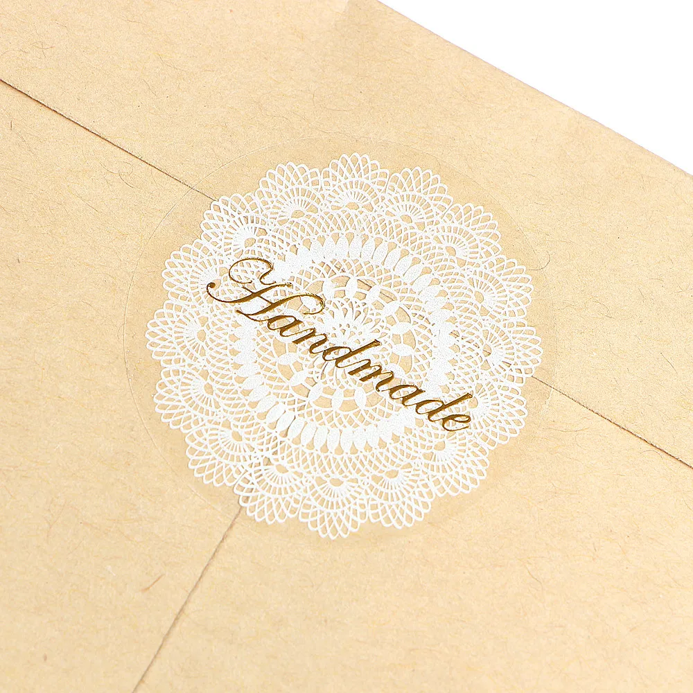 80Pcs/lot High Quality Sticker label Transparent White Lace Seals Stickers PVC Hand Made Gift Sticke