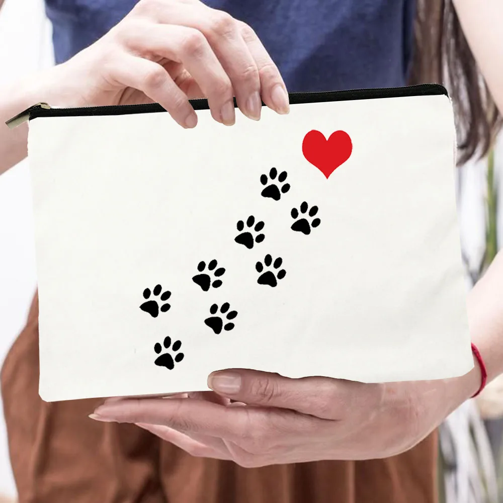 Peace Love Dogs Print Women Cosmetic Bags Love My Dog Cute Paws Zipper Makeup Pouch Travel Toiletry Organizer Bag Large Capacity