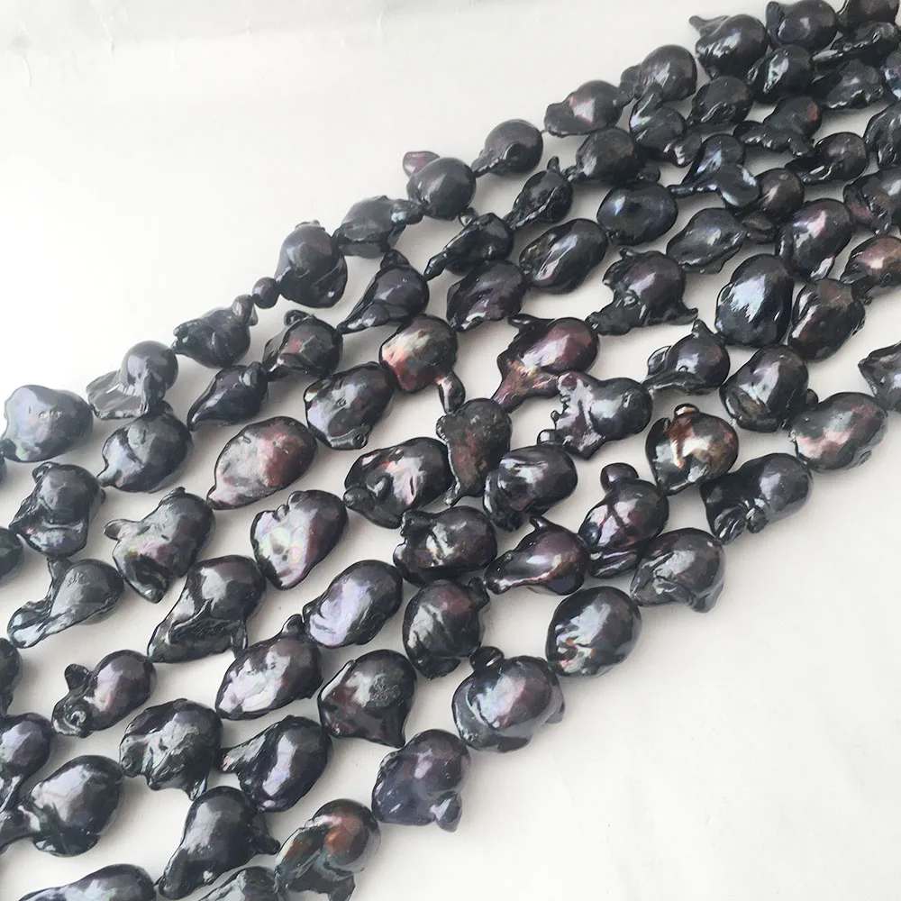 

16inch 100% freshwater loose pearl with baroque shape in strand,13-17 mm big baroque pearl.dying black color have repaired