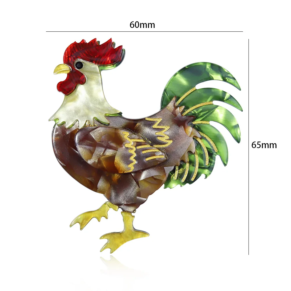 Custom Handmade Vivid Arcylic Big Tail Rooster Cock Brooches For Women Designer Unisex Chicken Party Office Brooch Pins Gifts