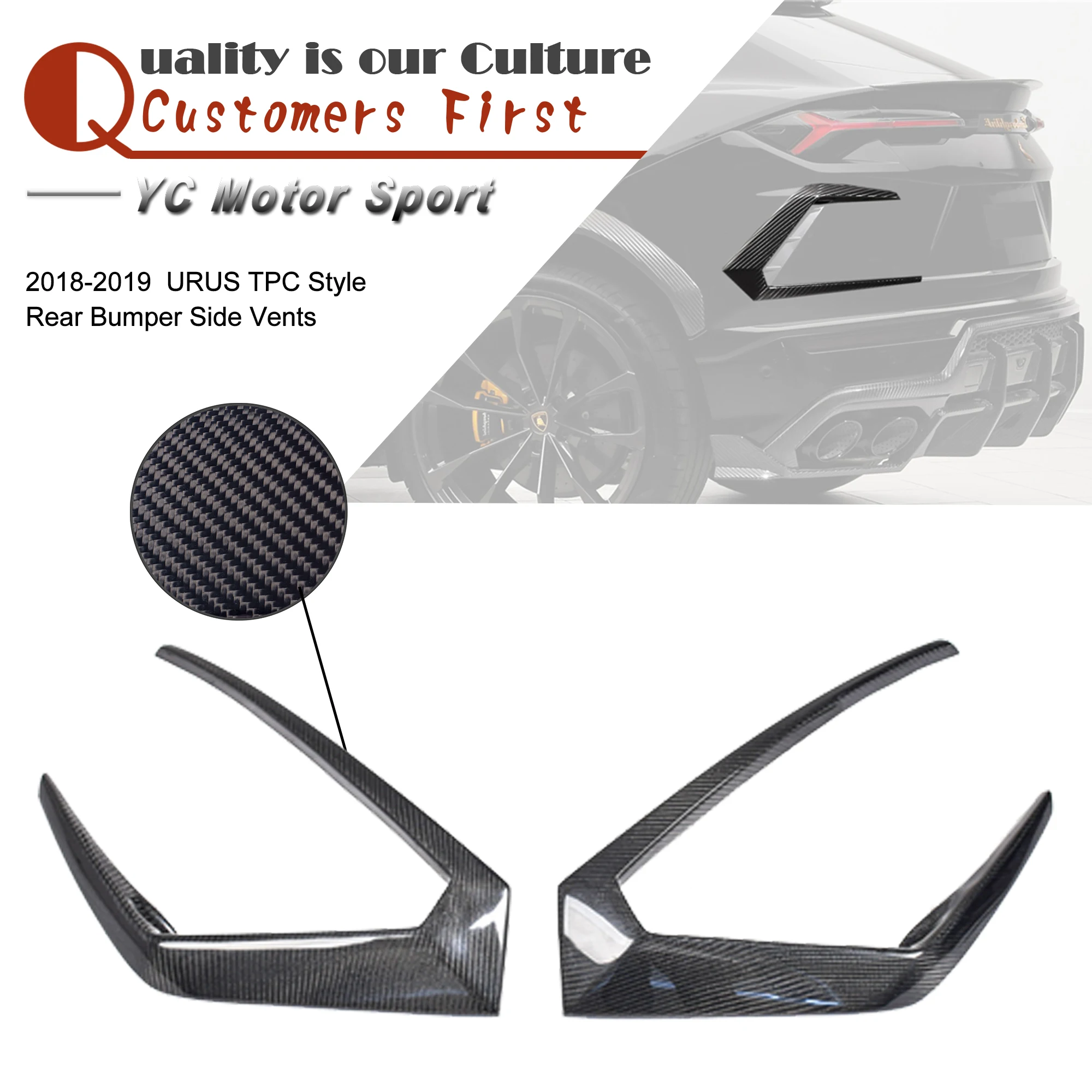 Car Accessories CF Carbon Fiber TPC Style Rear Bumper Side Vents Fit For 2018-2019 URUS Side Vent Canard Car Stying 2PCS