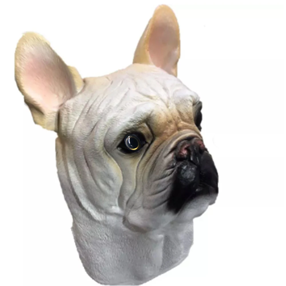 French Bulldog Mask Full Head Deluxe Latex Dog Animal Masks Fancy Dress Costume