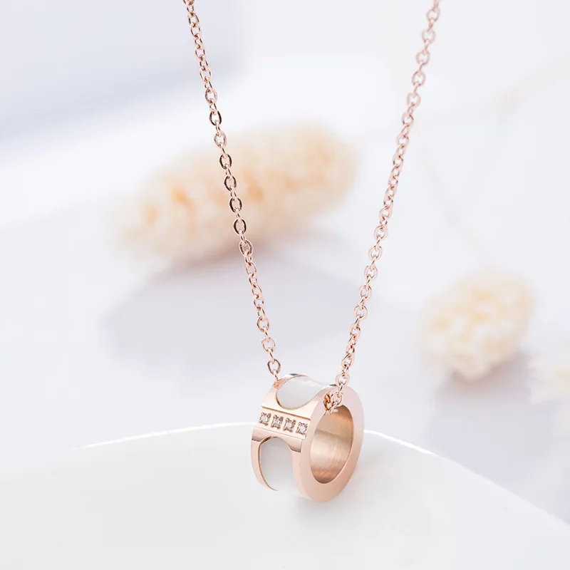 18KGP Rose Gold Color Titanium Steel Seashell Couple Rings Necklace Earrings Bracelet Women Fashion 316L Stainless Jewelry sets