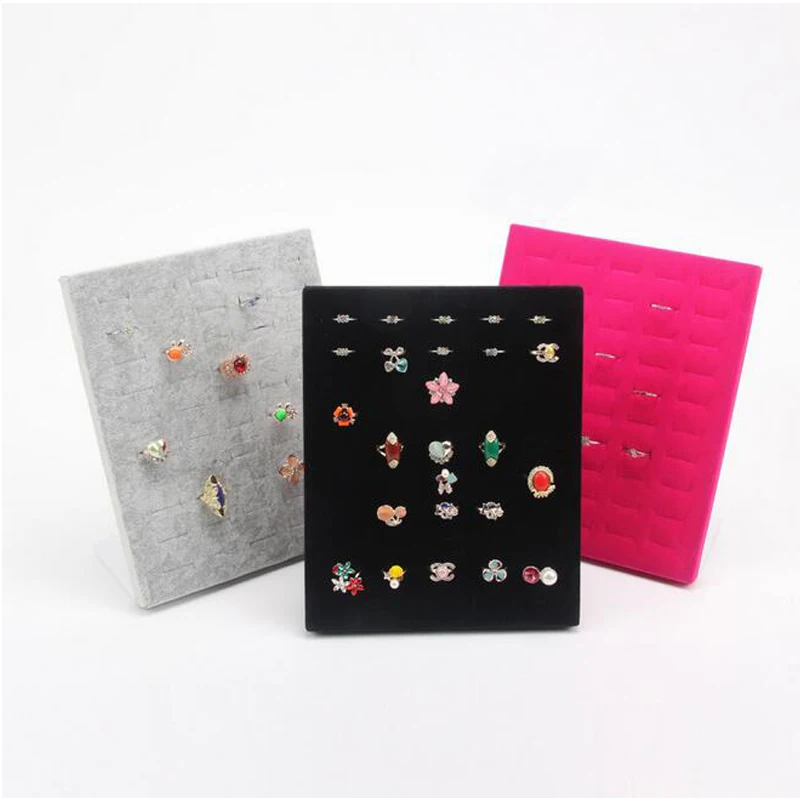 New 50 Positions Rings Display Stand Earrings Holder Storage Rack Shelf Plate Organizer Rose Red Velvet Case Jewelry Packaging