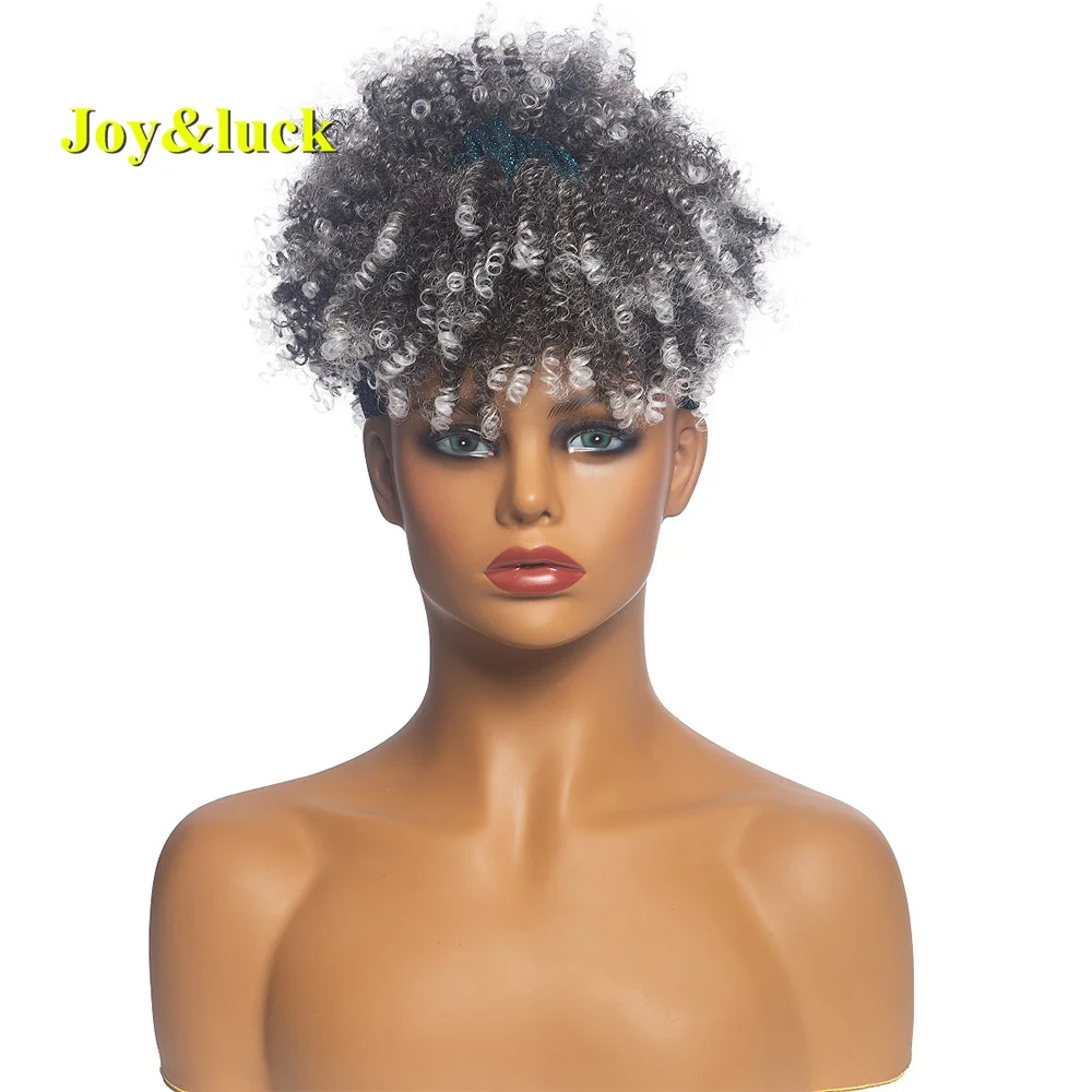 

Joy&luck Headband Curly Wig Short Grey Ombre White Wigs For Women Synthetic Hair Blue Color Turban Woman Wig