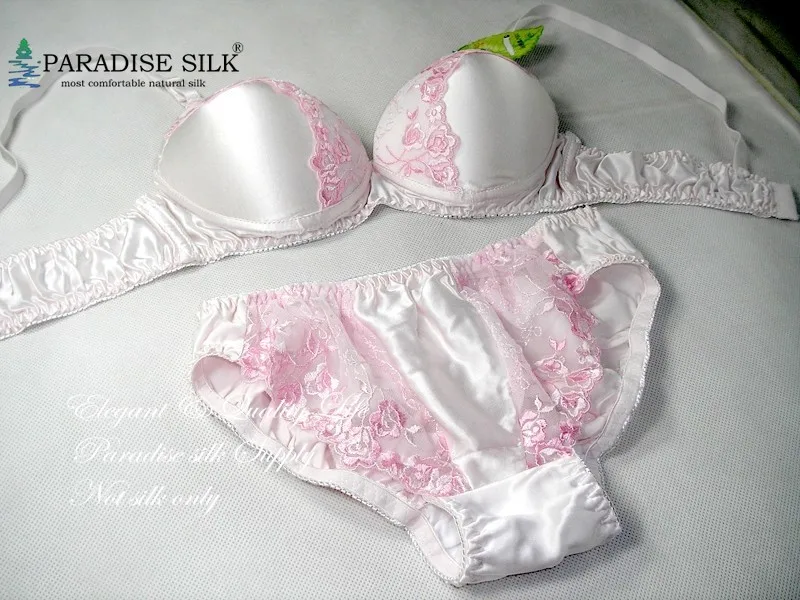 

Special Offer 38B Bra 100% Natural Pure Silk Sexy Wire Padded Lacy Bra Set Sexy Bra And Panty Sets