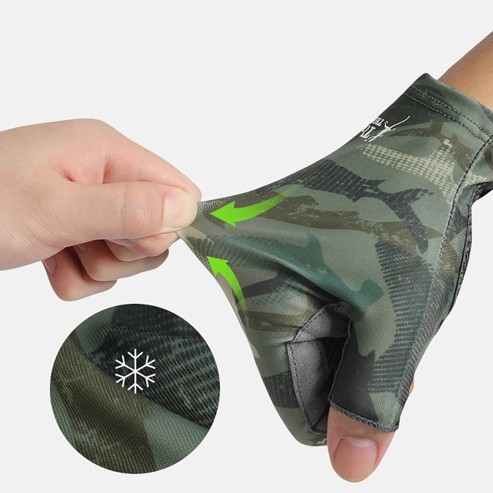 LOOGDEEL Fishing Gloves Half Finger Anti-slip Breathable High Elastic Men Cycling Gloves Ice Silk Quick-release Fishing Gloves