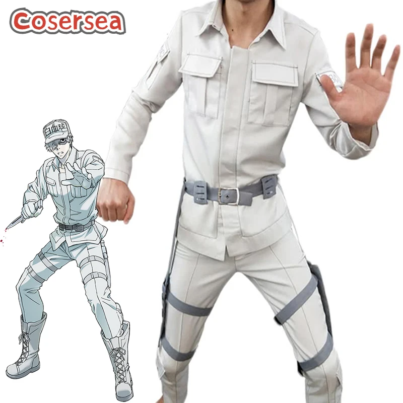 Cosersea Anime Hataraku Saibou Cells At Work White Blood Cell U-1146 Uniform Cosplay Costume Coat Pants Hat Fullset