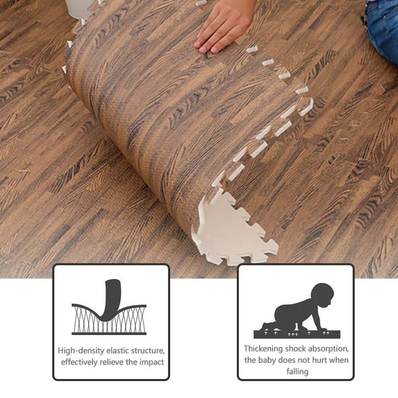 Wood Grain Puzzle Mat Baby Foam Play Splicing Bedroom Thicken Soft Modern Floor Kids Rug Living Room Crawling Carpet