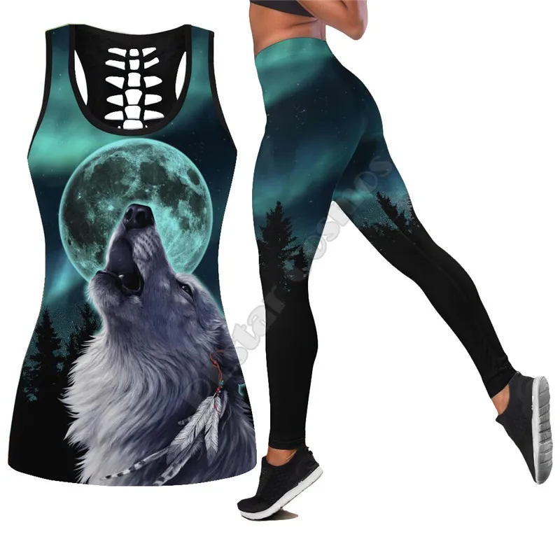 

Wolf and Moon Legging hollow tank Combo 3D Printed Tank top Suit sexy Yoga Fitness Soft Legging Summer Women For Girl 04