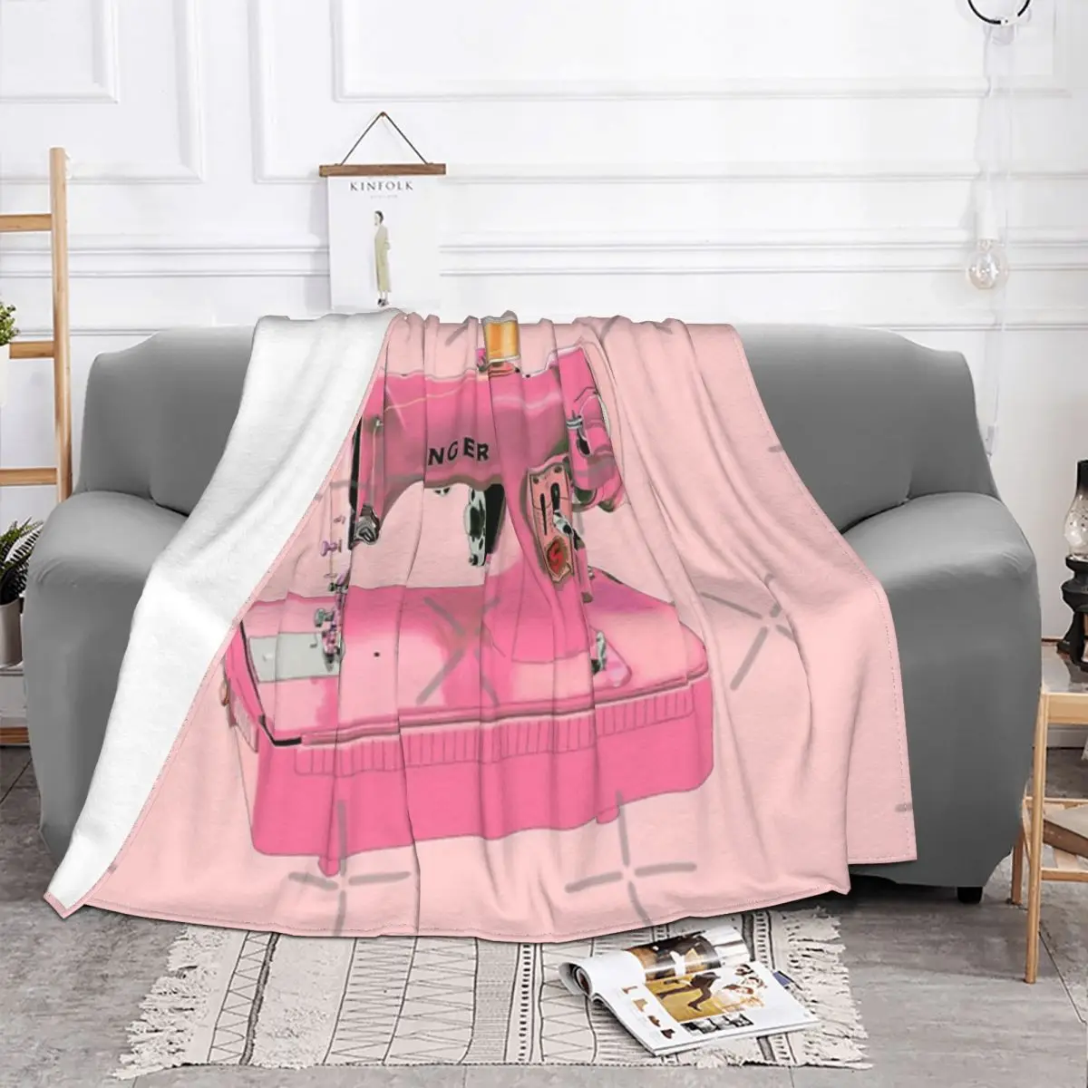 Manta de máquina de coser de cantante Rosa, colcha de cama a cuadros, toalla, manta con capucha, colcha de verano