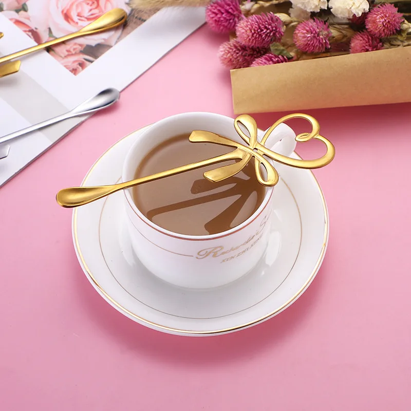 Coffee Spoons Creative Stainless Steel Tea Spoon Heart Creative Bows Cocktail Stirring Spoon Mini Spoon Tableware Decoration