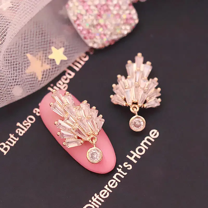 10pcs/lot TN4589 Flower 3D Zircon Gold metal Alloy Stones Nail Art manicure nail accessories DIY Nail Decorations Nail charms