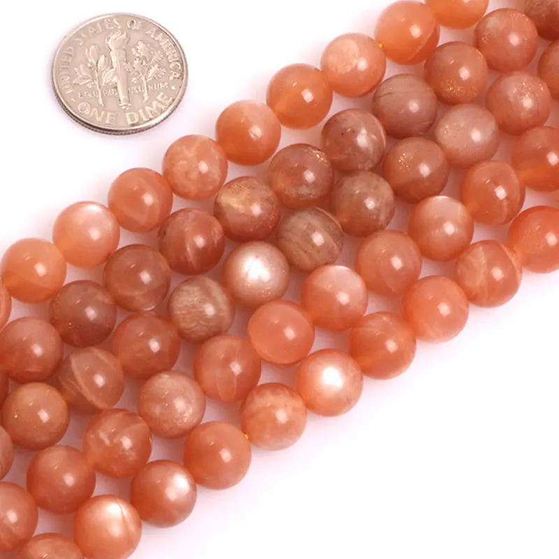 Natural Stone AAA Grade Orange Sunstone Gems Round Loose Beads For Jewelry Making Strand 15\