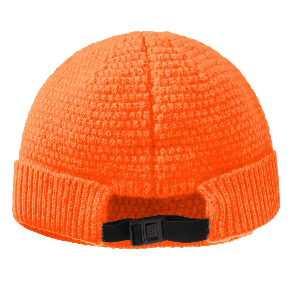 Buckle Knitted Skull Cap Beanies for Women Plain Winter Hats Toque Orange Grey Beige Pink White Black Blue