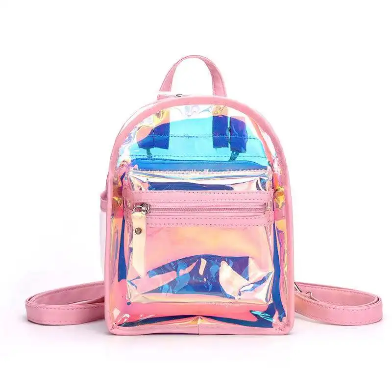 New PVC mini backpack women\'s fashion laser discoloration all-match waterproof transparent portable personality reflective stere