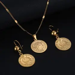 Gold Color Coin Pendant Necklaces France Lecoqgaulois Old French Trendy Coin Jewelry Sets