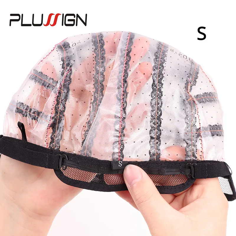 1 Teile/los 2 Teile/los Auflösen Perücke Kappe Mit Verstellbaren Riemen S M L Dome Kappen Kunststoff Haar Netze Plussign Perücke, der Basis Mesh Perücke Kappe – Detail 7