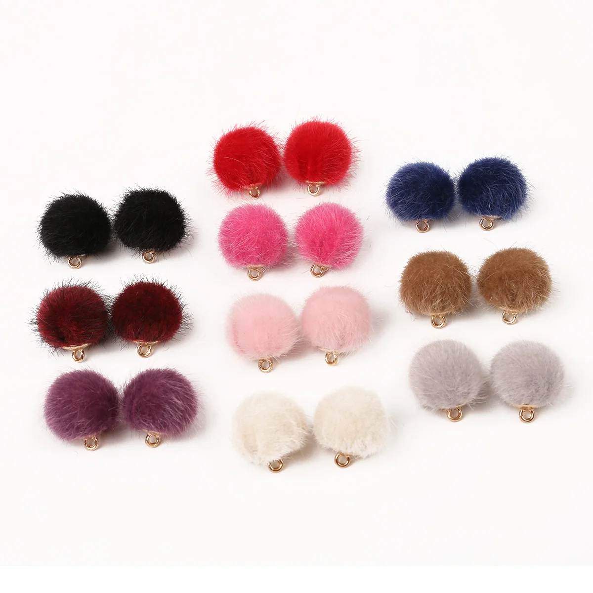 Fur Covered Pompom Pendant Multi-Colored Hole Size 1.5mm 10pcs/Pack Used For DIY Earrings Bracelets Necklaces Jewelry Crafts