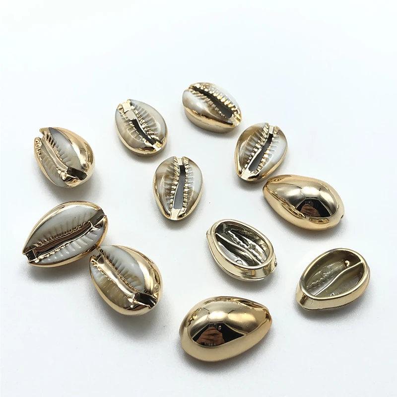 10pcs charm cowrie shell beads golden connection for fashion jewelry making DIY handmade bracelet necklace accessories