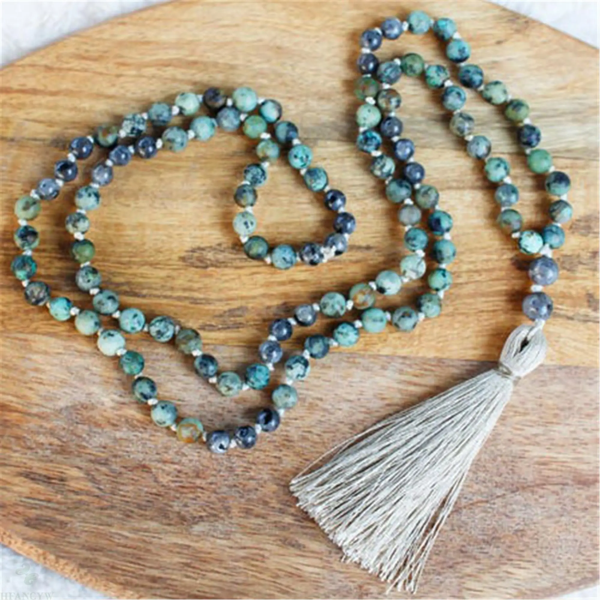 

8mm Natural African Turquoise Gemstone 108 Beads Mala Necklace Buddhism Spirituality Chakra Buddhist Prayer Cuff Meditation Yoga