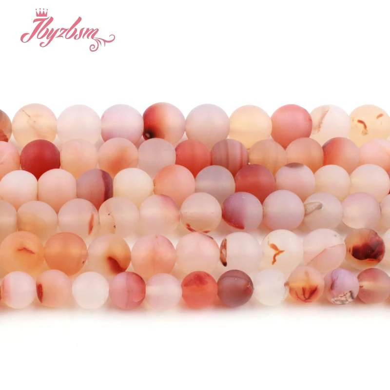 

8,10,12mm Pink Ice Agates Round Bead Frost Matte Natural Stone Beads For Necklace Bracelet Jewelry Making Spacer Strand 15"