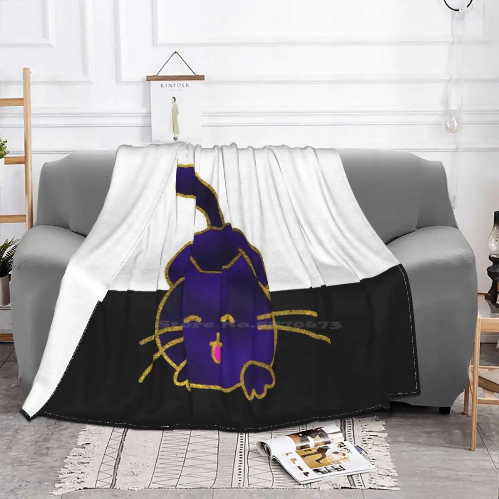 Cute Happy Purple Stained Glass Cat Latest Super Soft Warm Light Thin Blanket Purple Cat Gold Cats Purple Feline Luxury Cat