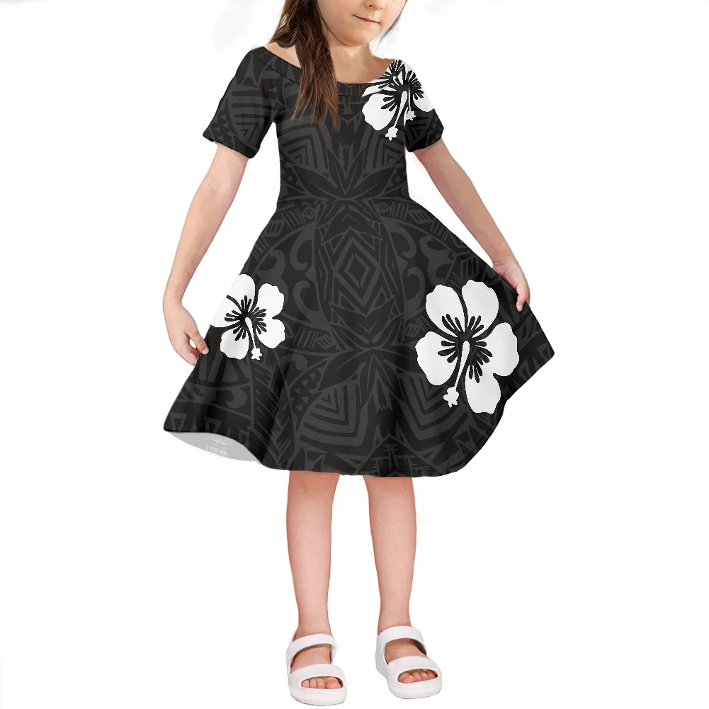 

2022 Girls Summer Dress Kids Clothing Party Princess Skirt Polynesian Samoan Children Girls Casual Round Neck Short Sleeve Dress