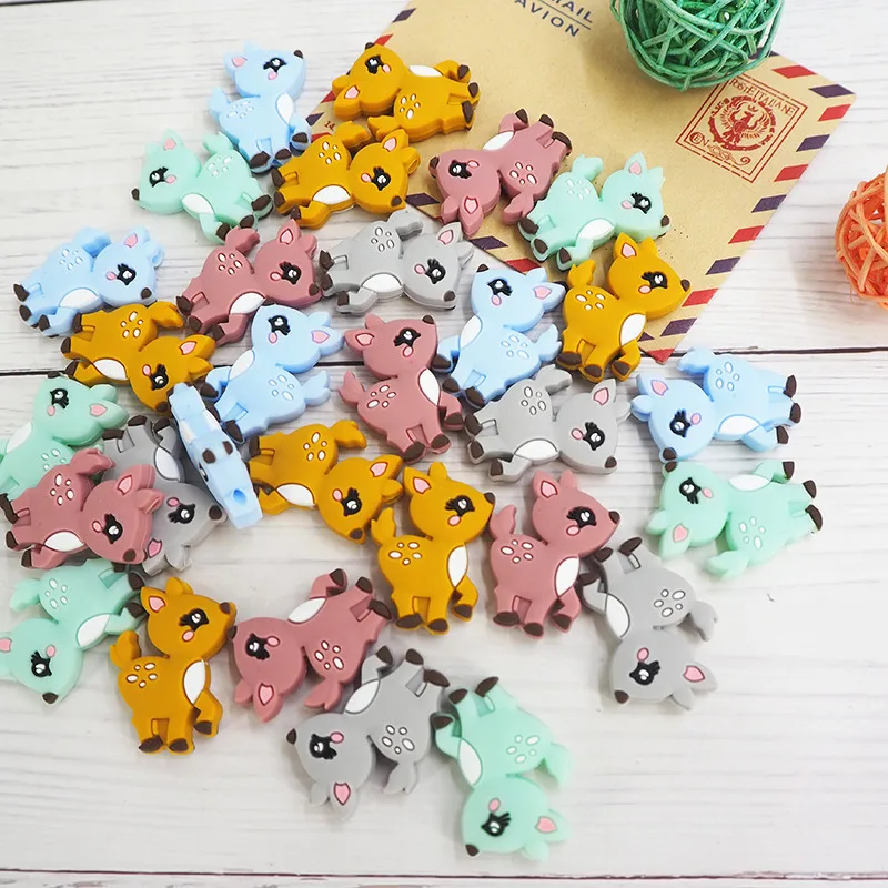 Chenkai 10PCS Silicone DeerTeether Beads Animal Teething Beads BPA Free For Baby Nursing Teething Accessories