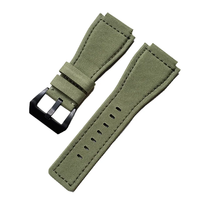 Camouflage Army Green Canvas Nylon Leather Strap 34mm*24mm Fits For Bell&Ross Wach Band BR01 BR03 Men's Bracelet Wristband